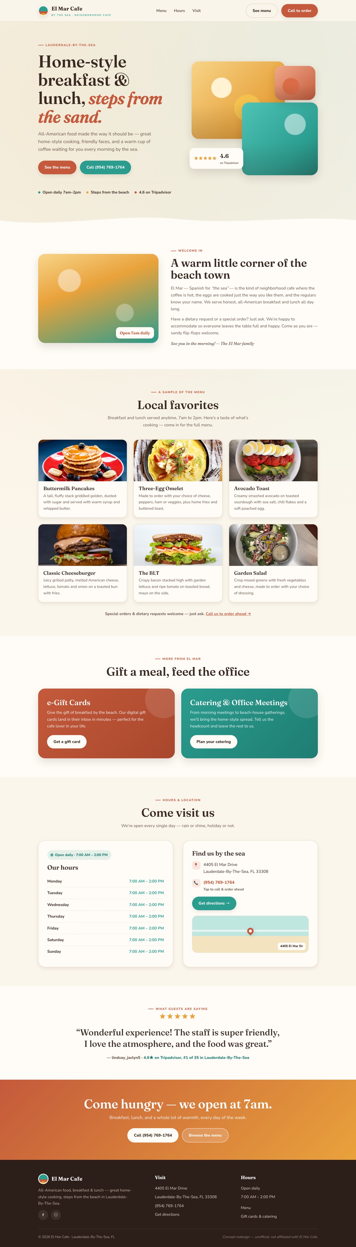 El Mar Cafe redesign concept — warm, modern, mobile-friendly