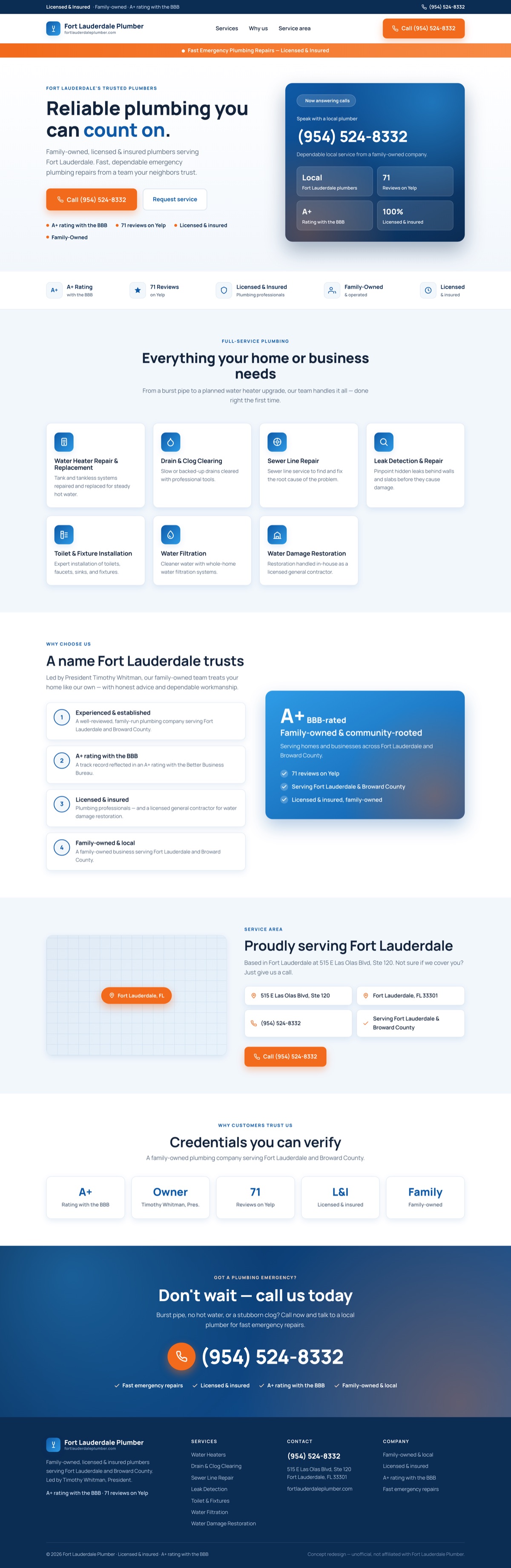 Fort Lauderdale Plumber concept site — clean, trustworthy, call-focused